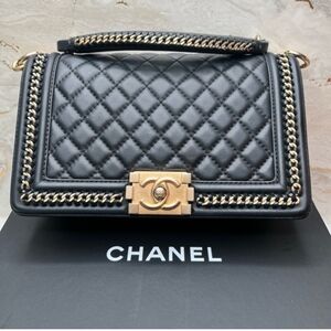 Chanel Black Quilted Top Handle with Gold Accents